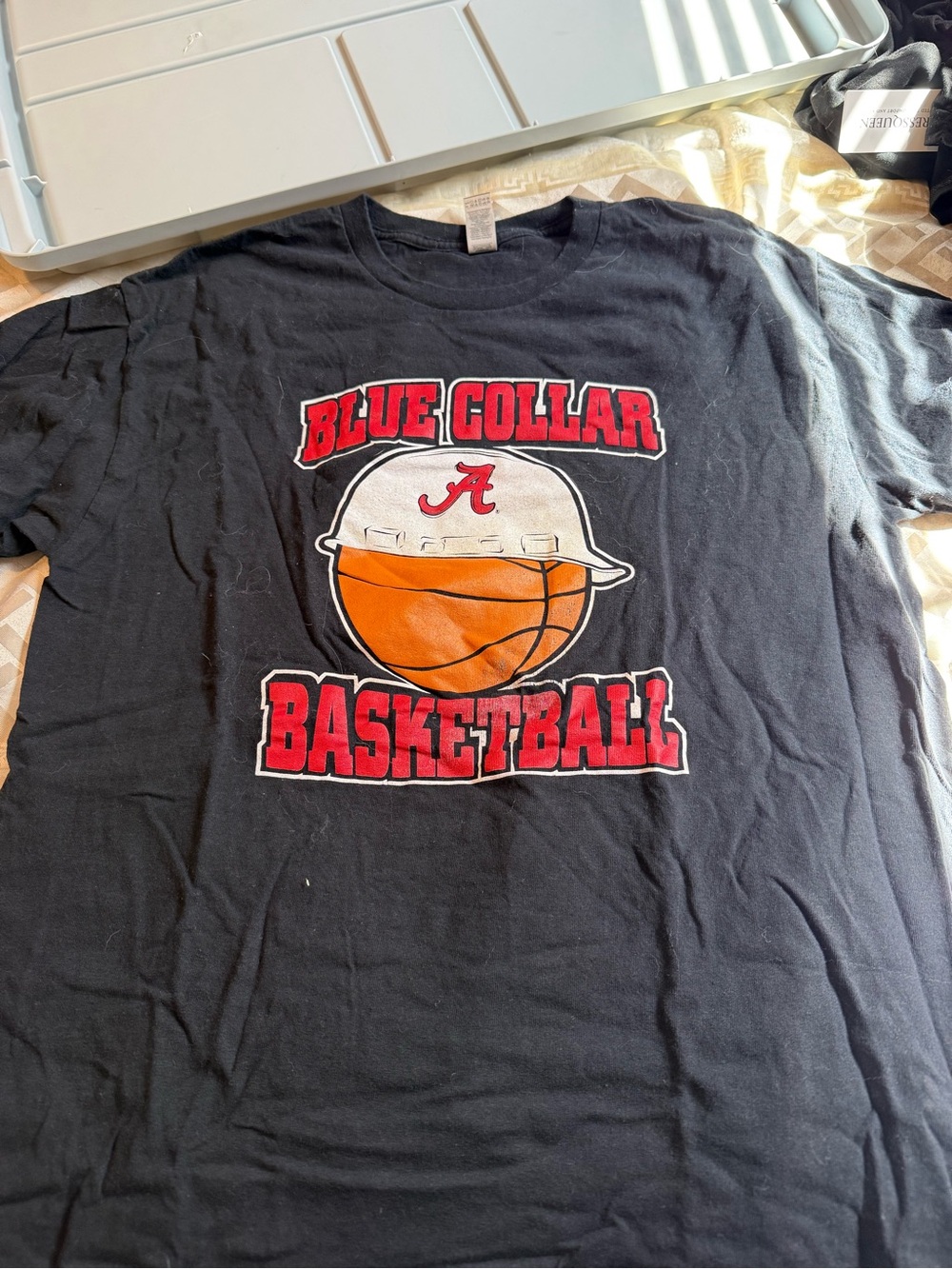 Gildan Black Tee with Red & Orange Blue Collar Basketball Graphic